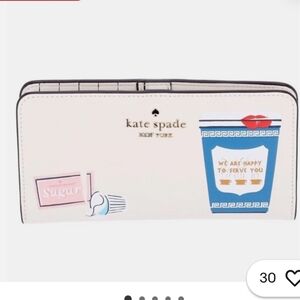 Kate Spade New York Coffee Break Large Slim Bifold Wallet Leather Cream Multi